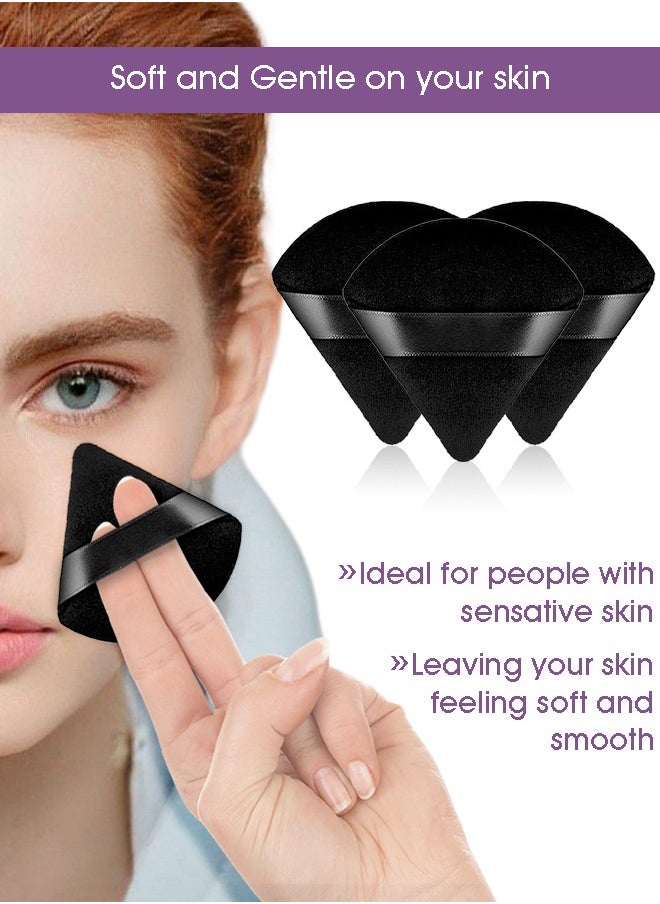 Kanza 6 Pcs Triangle Powder Puff Set Pure Cotton Makeup Sponge Set Velour Powder Puff Soft Powder Puff for Face and Body Powder Cosmetic Foundation Sponge for Undereye Setting Face Makeup Puff Black  - Image 2