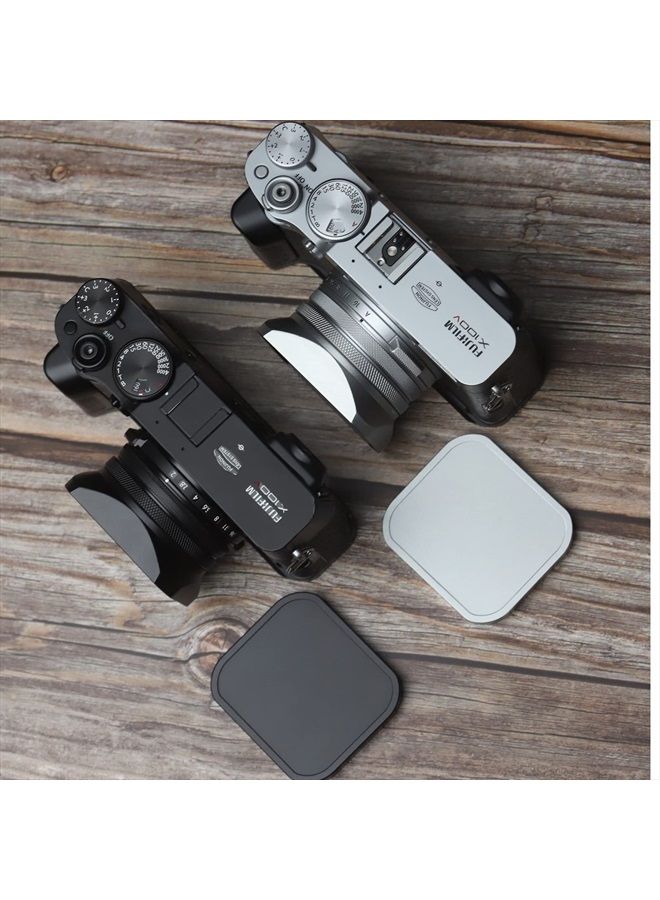 Haoge LH-X200S Square Metal Lens Hood with 49mm Adapter Ring Metal Cap for Fujifilm Fuji X100V X100F X100T X100S X70 Fuji Photo Camera Accessories Silver - Image 2