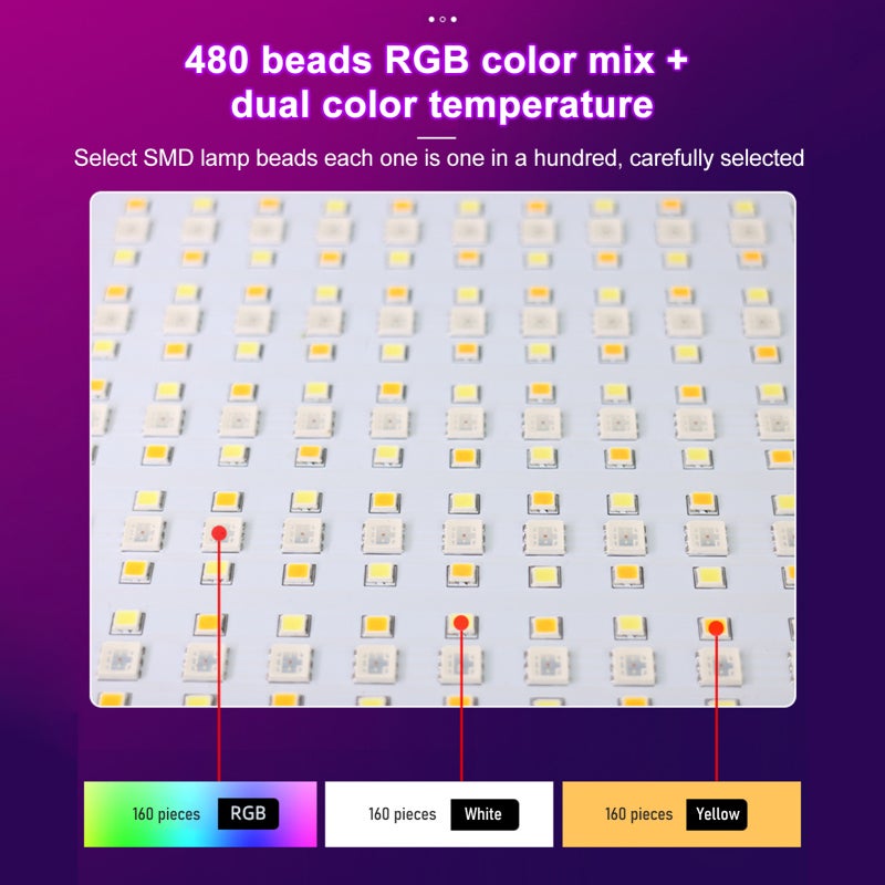 لوحة إضاءة فيديو ذاتية التوجه بمصابيح 480 - طيف ألوان RGB كامل - إضاءة كاميرا قابلة للتعديل ذات مؤشر الدقة اللونية ≥95 لتصوير الفوتوغرافيا وتسجيل الفيديوهات - Image 5