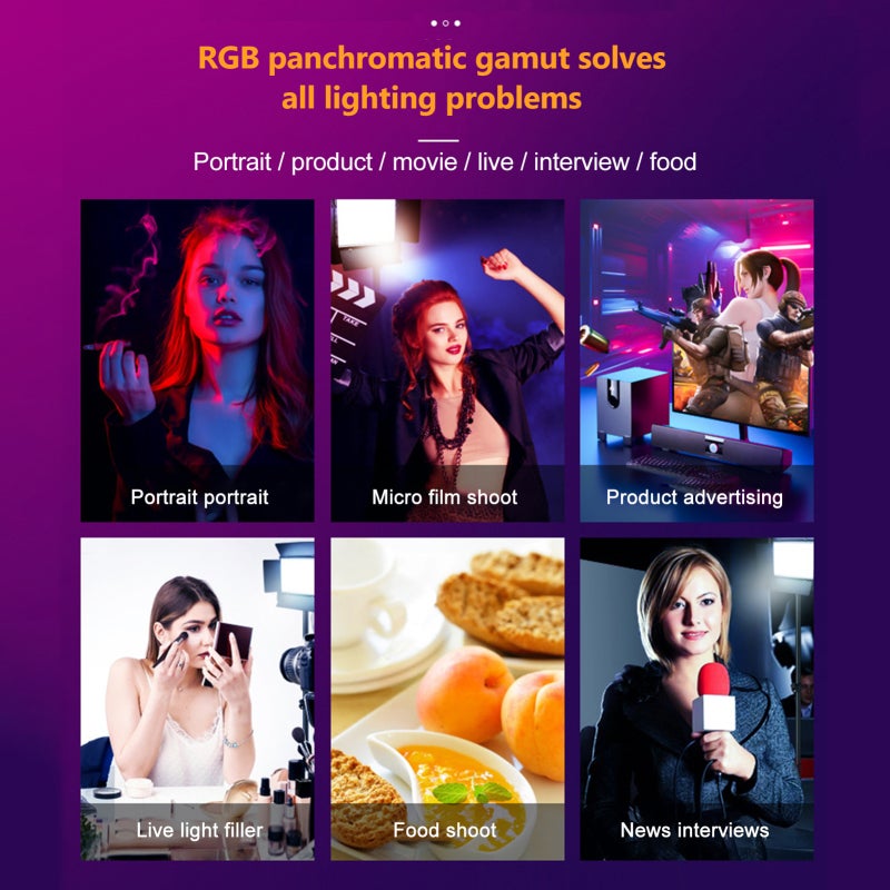 لوحة إضاءة فيديو ذاتية التوجه بمصابيح 480 - طيف ألوان RGB كامل - إضاءة كاميرا قابلة للتعديل ذات مؤشر الدقة اللونية ≥95 لتصوير الفوتوغرافيا وتسجيل الفيديوهات - Image 4