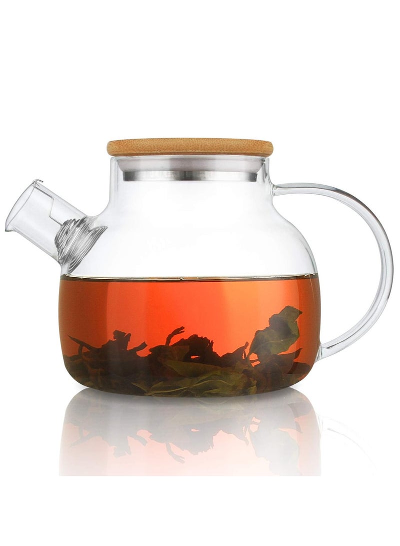 1Chase Borosilicate Glass Teapot with Bamboo Lid and Removable Infuser 1000ML, Double Wall Glass Coffee Cups Handle 250 ML (2 Pcs)  - Image 4
