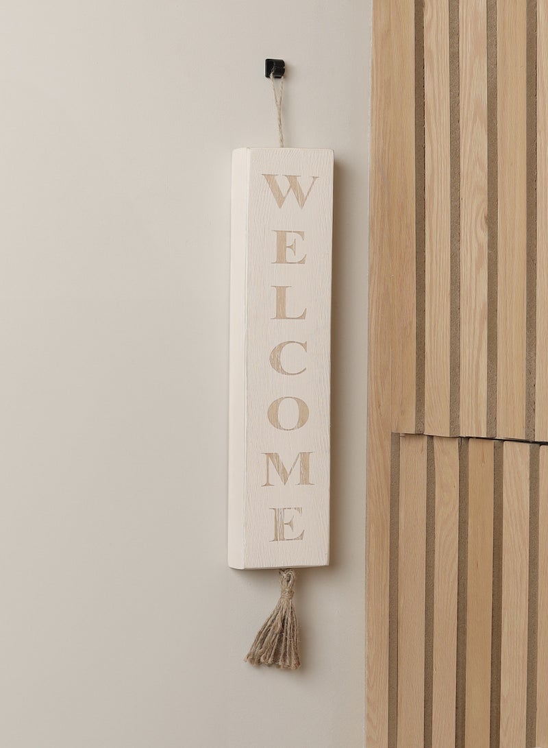 Words Co. Welcome Rustic Wood Wall Sign - Decorative Vertical Hanging Block with Tassel