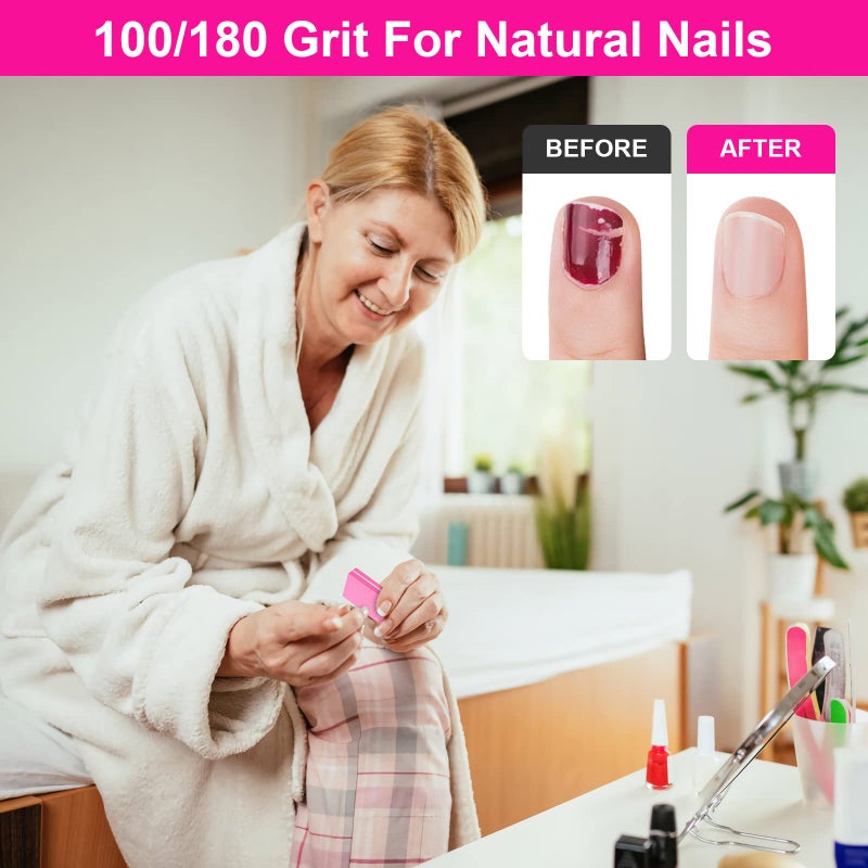 Diesisa Buffer Block Nail File, 100/180 Grit Sponge Nail Buffers for Acrylic Nails, Nails Buffer, Mini Buffing Block Double Sided for Manicure Tools 60 Count - Pink - Image 4