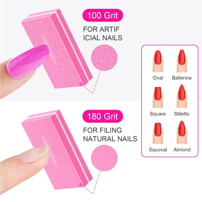Diesisa Buffer Block Nail File, 100/180 Grit Sponge Nail Buffers for Acrylic Nails, Nails Buffer, Mini Buffing Block Double Sided for Manicure Tools 60 Count - Pink - Image 2