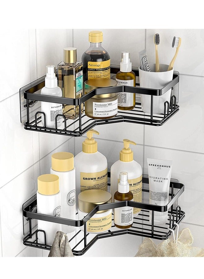 PADOM مجموعة موناى 2 من حوامل الدش الزاوية، رف تنظيم الدش مع لاصق قوي و8 خطافات. مقاوم للماء والصدأ، رفوف دش مثبتة على الحائط للحمام، السكن والمطبخ، بدون حفر. - Image 1