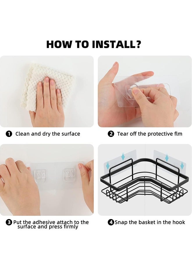 PADOM مجموعة موناى 2 من حوامل الدش الزاوية، رف تنظيم الدش مع لاصق قوي و8 خطافات. مقاوم للماء والصدأ، رفوف دش مثبتة على الحائط للحمام، السكن والمطبخ، بدون حفر. - Image 2