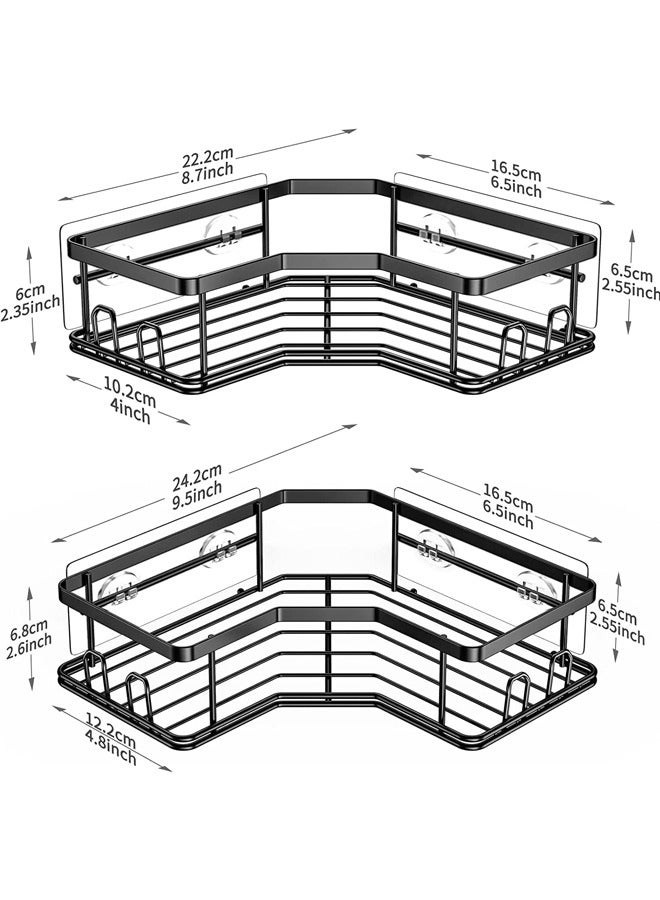 PADOM مجموعة موناى 2 من حوامل الدش الزاوية، رف تنظيم الدش مع لاصق قوي و8 خطافات. مقاوم للماء والصدأ، رفوف دش مثبتة على الحائط للحمام، السكن والمطبخ، بدون حفر. - Image 4