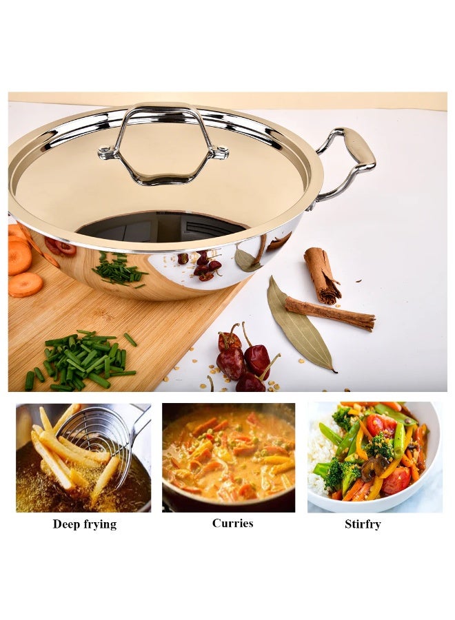 Maxima Stainless Steel Wok Pan With Lid 28 cm - Image 2