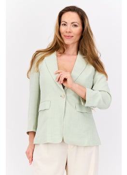 Women Regular Fit Textured Semi-Formal Blazers, Pista Green