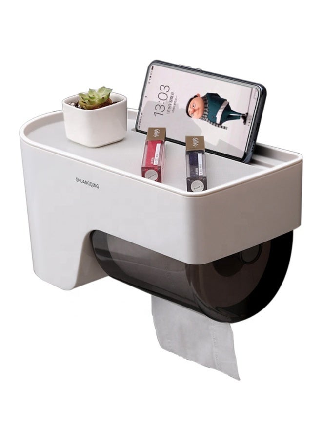 Wall Mounted Bathroom Toilet Paper Holder with Storage Rack – No-Drill Plastic Tissue Box Organizer - Image 4
