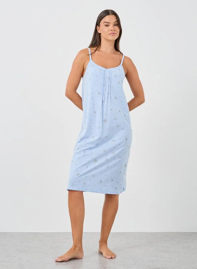 Styli Pack of 2 - Solid and Star Print Pintuck Detail Slip Dress