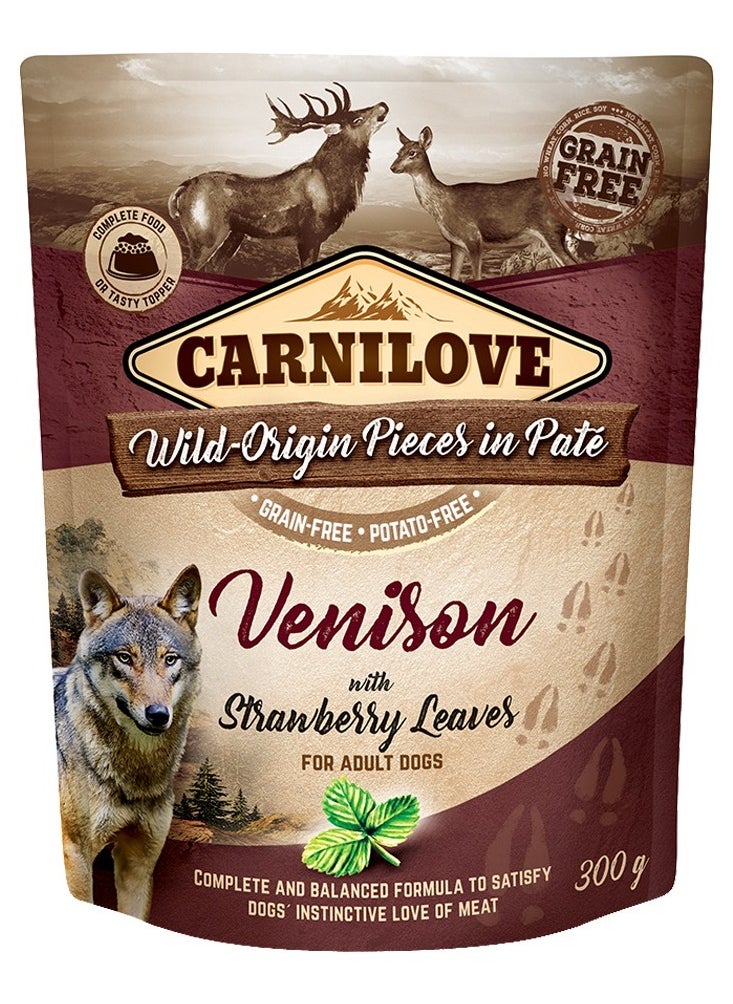 CARNILOVE - Carnilove Venison with Strawberry Leaves for Adult Dogs (Wet Food Pouches) 12x300g - Image 1