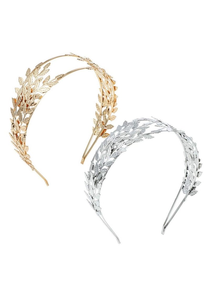 Captaintech Leaf Headbands for Women, Bride Headwear Gold Tiaras for Women Costume Party Roman Leaf Headband Wedding Bridal Tiaras Hair Crown for Women Headpiece for Party (2 Pieces) - Image 1