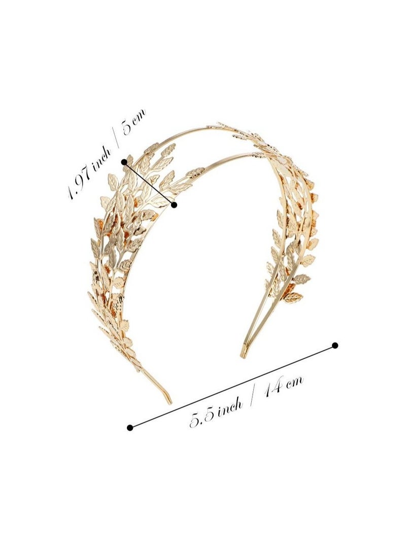 Captaintech Leaf Headbands for Women, Bride Headwear Gold Tiaras for Women Costume Party Roman Leaf Headband Wedding Bridal Tiaras Hair Crown for Women Headpiece for Party (2 Pieces) - Image 2