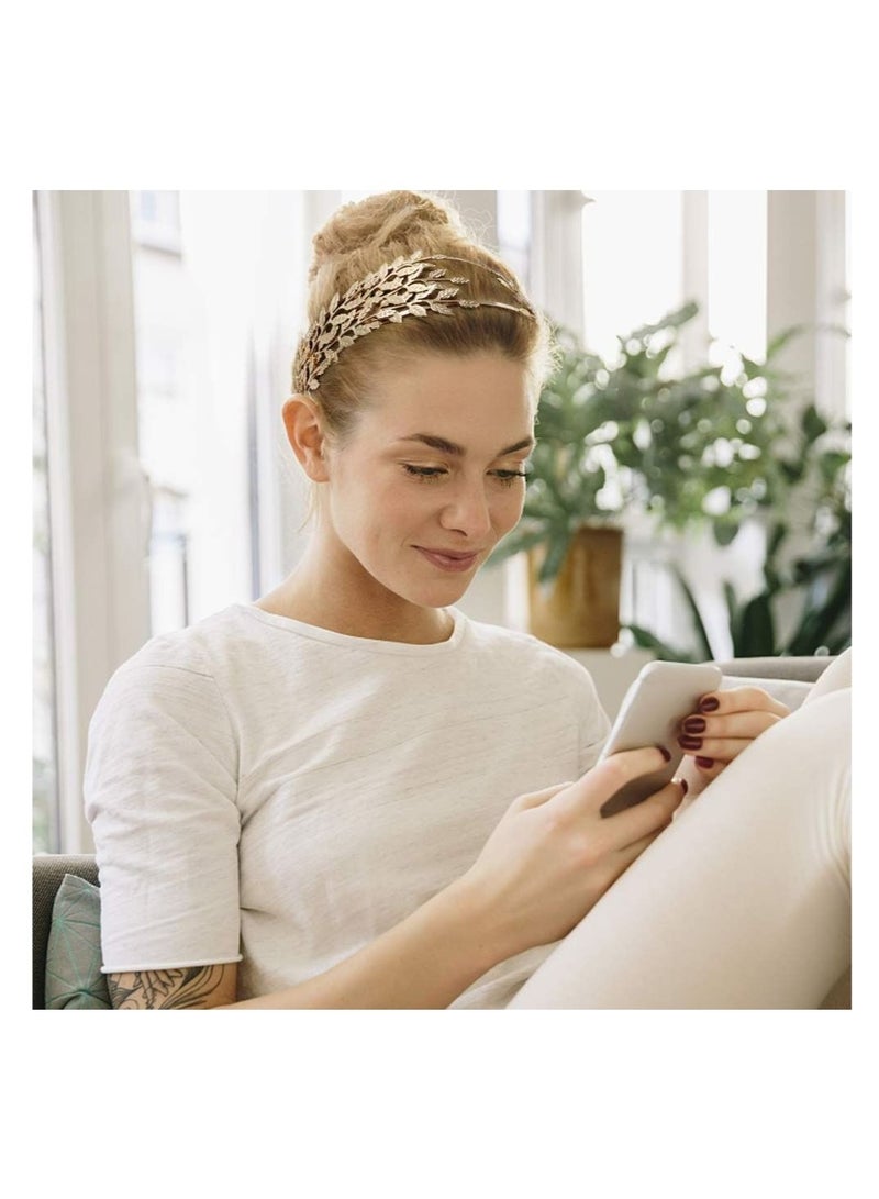 Captaintech Leaf Headbands for Women, Bride Headwear Gold Tiaras for Women Costume Party Roman Leaf Headband Wedding Bridal Tiaras Hair Crown for Women Headpiece for Party (2 Pieces) - Image 4