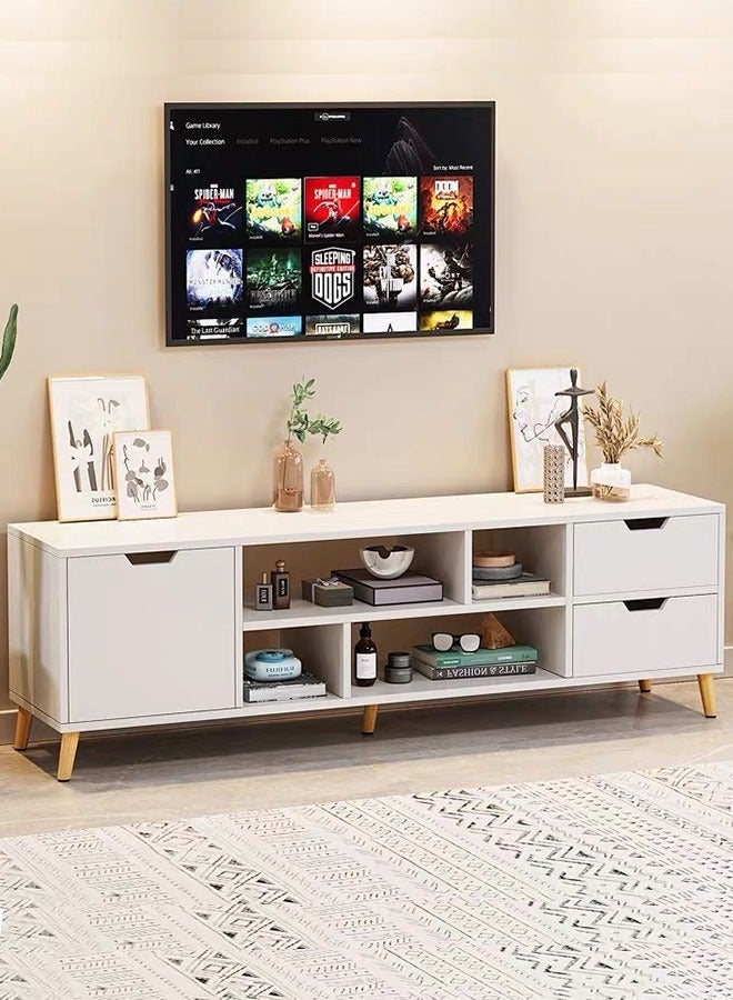 TV Stand，TV Cabinet for 55~70 Inch TV，Modern Upgraded Minimalist Design，Drawers Storage Rack，Home Floor Cabinet，Small Apartment Bedroom Nordic Table，15mm Thick Wood Furniture，140x30x38 cm（White，DQ123） - Image 1