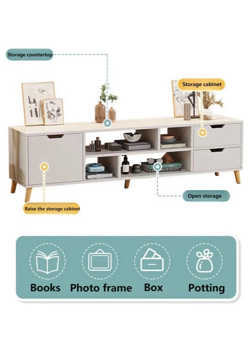 TV Stand，TV Cabinet for 55~70 Inch TV，Modern Upgraded Minimalist Design，Drawers Storage Rack，Home Floor Cabinet，Small Apartment Bedroom Nordic Table，15mm Thick Wood Furniture，140x30x38 cm（White，DQ123） - Image 4
