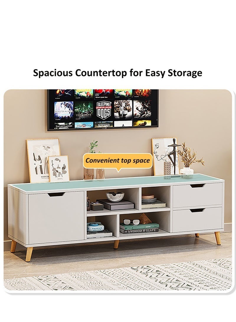 TV Stand，TV Cabinet for 55~70 Inch TV，Modern Upgraded Minimalist Design，Drawers Storage Rack，Home Floor Cabinet，Small Apartment Bedroom Nordic Table，15mm Thick Wood Furniture，140x30x38 cm（White，DQ123） - Image 5