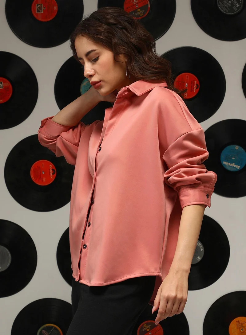 Pinacolada Salmon Pink Women's Salmon Pink Solid Oversized Shirt for Women | Best Price UAE