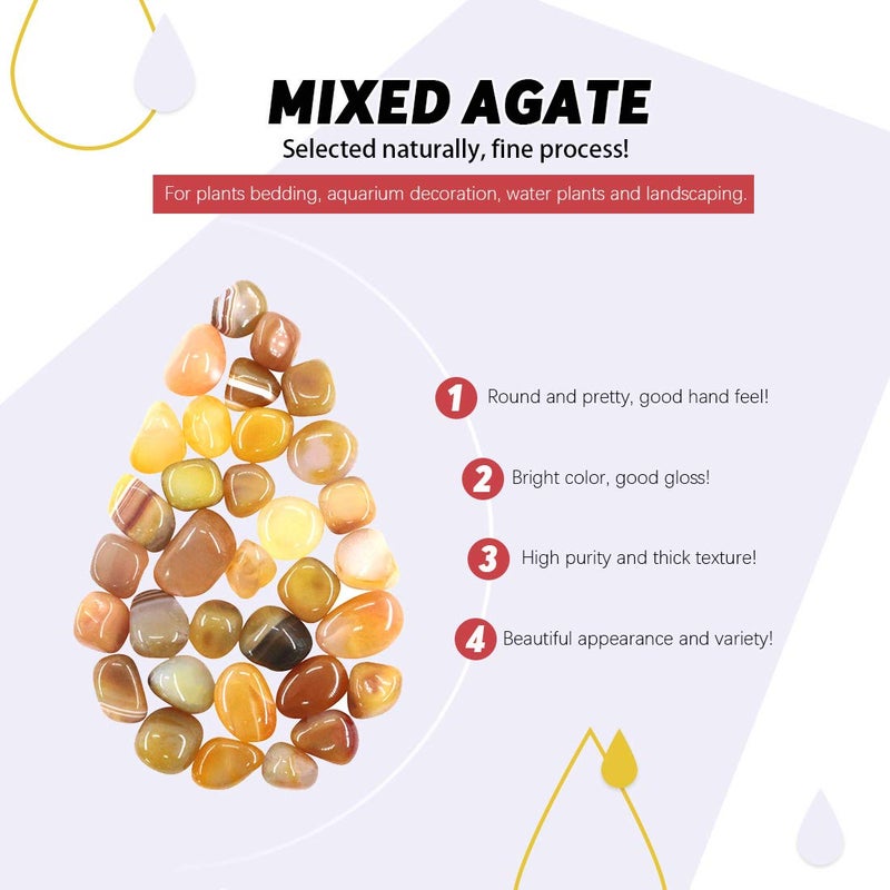 Hilitchi Yellow Agate Stone Tumbled Stones for Plants Cacti & Succulents Bedding, Vase Filler, Landscape Bottom Decoration (About 1lb(455g)/Bag) - Image 3