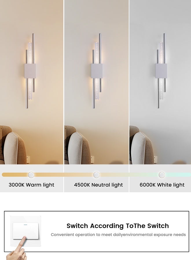 YATAI LIGHTING YATAI Modern LED Wall Light 10W, 50cm White & Silver Wall Lamp with 3-Color Dimming (3000K-6000K), Acrylic Shade & Metal Base, Adjustable Brightness for Bedroom, Dining Room, Hallway, Mirror Side - Image 2