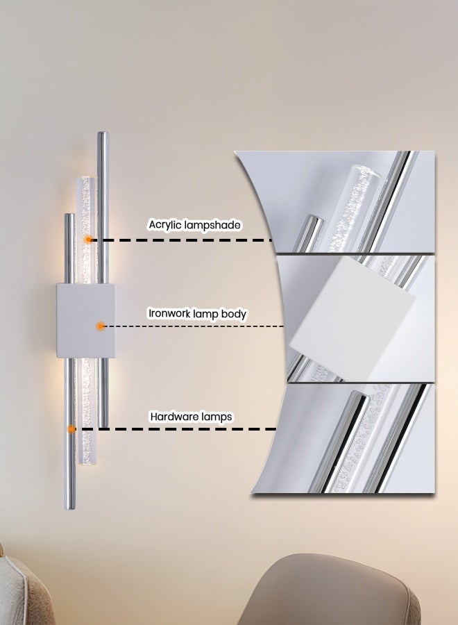 YATAI LIGHTING YATAI Modern LED Wall Light 10W, 50cm White & Silver Wall Lamp with 3-Color Dimming (3000K-6000K), Acrylic Shade & Metal Base, Adjustable Brightness for Bedroom, Dining Room, Hallway, Mirror Side - Image 4