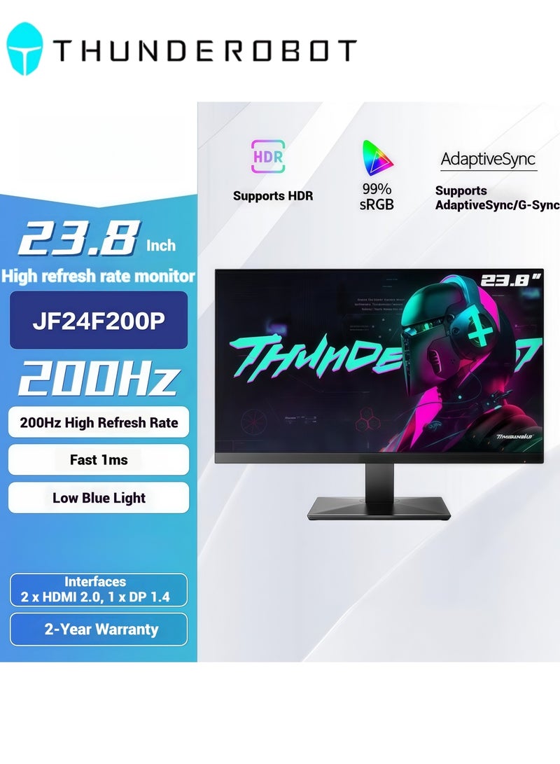 ثوندروبوت شاشة ألعاب مقاس 23.8 بوصة، 200 هرتز - لوحة VA بدقة FHD 1080P مع 99% sRGB، ومزامنة تكيفية (Adaptive-Sync)، ونقطة تصويب (Crosshair)، وHDR 10، واستجابة 1 مللي ثانية، وحماية العين من الضوء الأزرق الخفيف للاستخدام الاحترافي في الألعاب والمكاتب. - Image 1