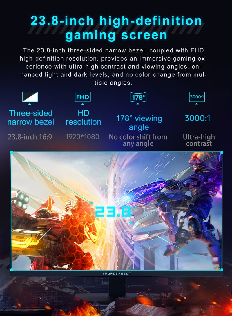 ثوندروبوت شاشة ألعاب مقاس 23.8 بوصة، 200 هرتز - لوحة VA بدقة FHD 1080P مع 99% sRGB، ومزامنة تكيفية (Adaptive-Sync)، ونقطة تصويب (Crosshair)، وHDR 10، واستجابة 1 مللي ثانية، وحماية العين من الضوء الأزرق الخفيف للاستخدام الاحترافي في الألعاب والمكاتب. - Image 4