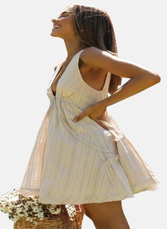 يونيكي White Cotton Striped A-Line Mini Dress  - Image 3