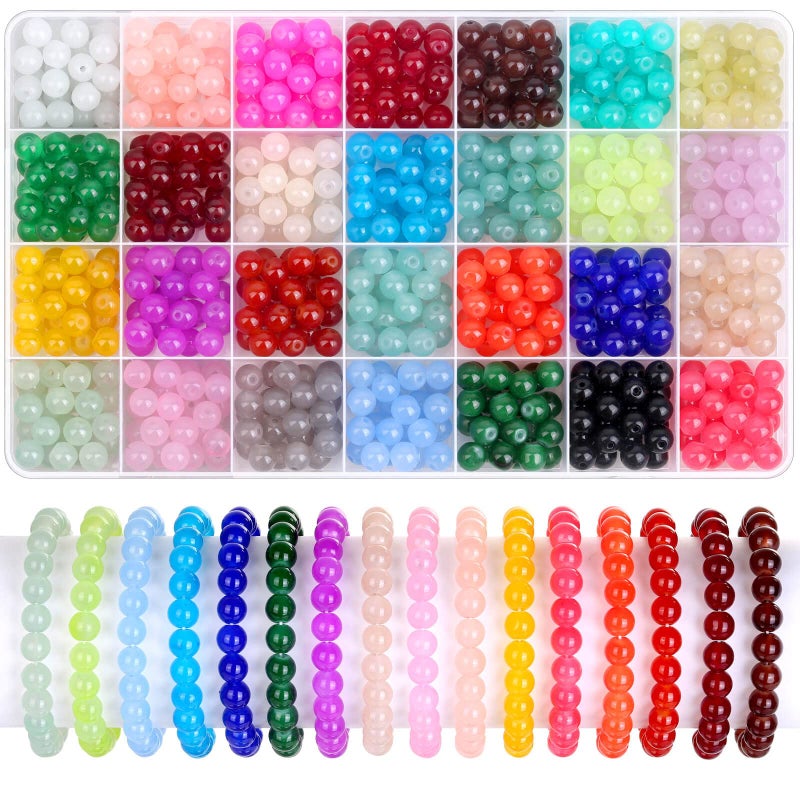 Shynek 700 Pieces Glass Beads for Jewelry Making 28 Colors 8mm Crystal Beads for Bracelets and DIY Crafts