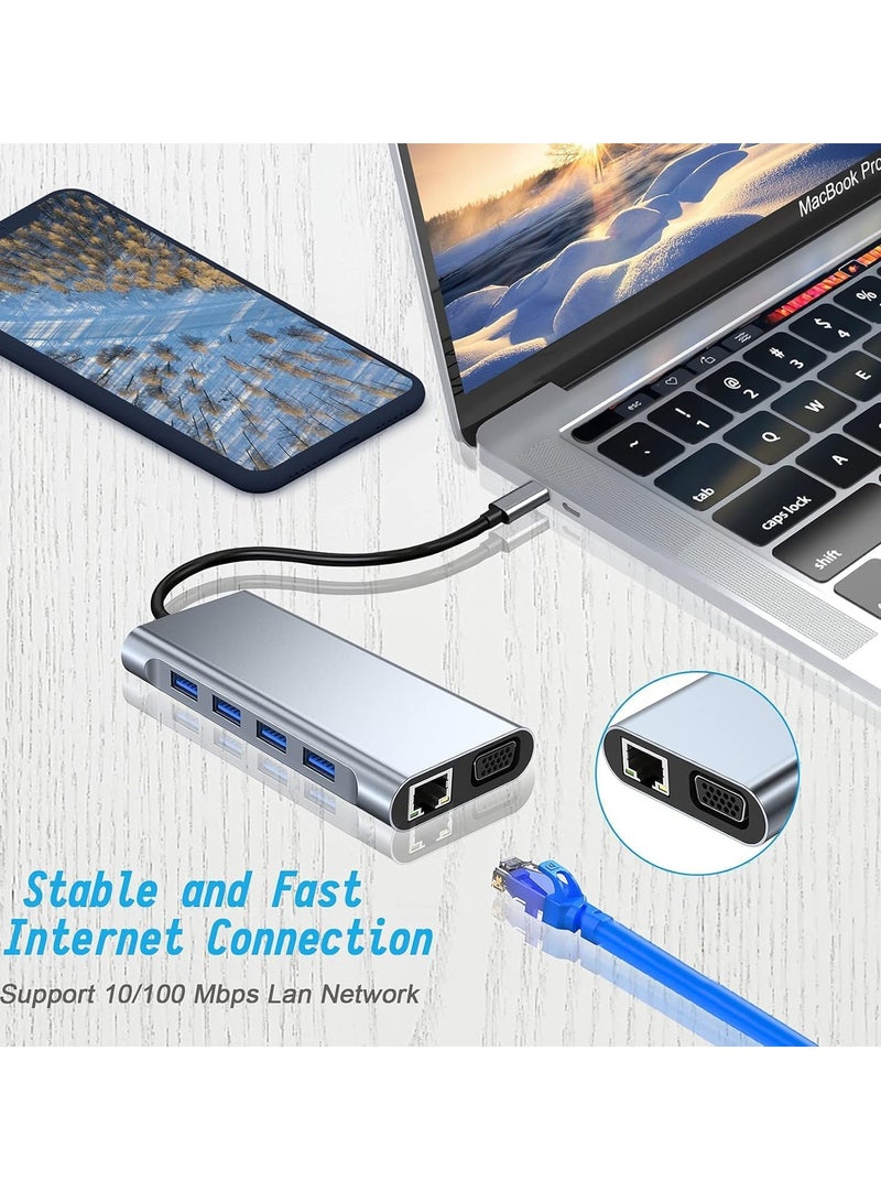 TIGER USB C Hub 11-in-1 Docking Station – 4K HDMI, VGA, Type C PD, USB 3.0, Ethernet, Card Reader – Multiport Adapter for MacBook Pro/Air, Laptop, Chromebook – High-Speed Data Transfer, Fast Charging, Compact, Versatile Connectivity - Image 4