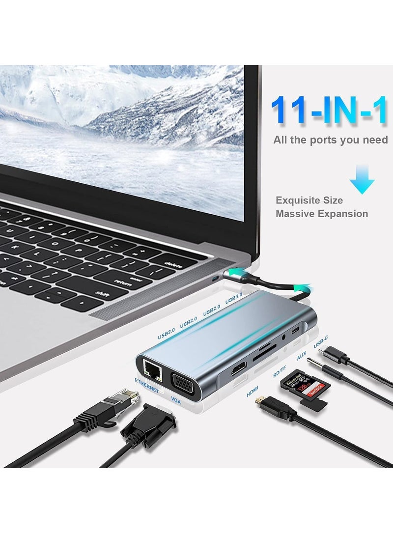 TIGER USB C Hub 11-in-1 Docking Station – 4K HDMI, VGA, Type C PD, USB 3.0, Ethernet, Card Reader – Multiport Adapter for MacBook Pro/Air, Laptop, Chromebook – High-Speed Data Transfer, Fast Charging, Compact, Versatile Connectivity - Image 2