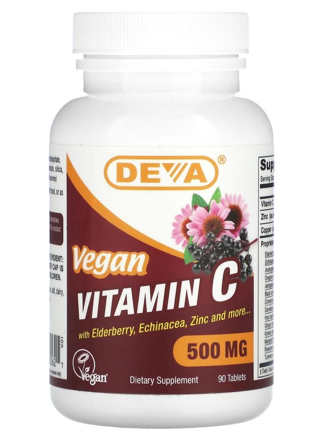 Deva Vegan Vitamin C with Elderberry Echinacea Zinc 500 mg 90 Tablets