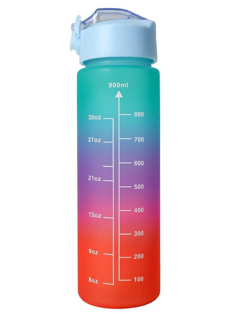 Motivational Water Bottle With Time Marker & Straw multicolour-900 ml - Image 1