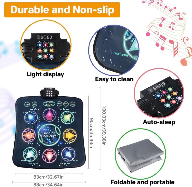 Upgraded Dance Mat Toys for Kids 3+Years, Electronic Dance Pad with Light-Up 9-Buttons, 3 Game Modes, Adjustable 7-Level Volume, 9 LED Game Lights, Birthday for Girls and Boys - Image 2