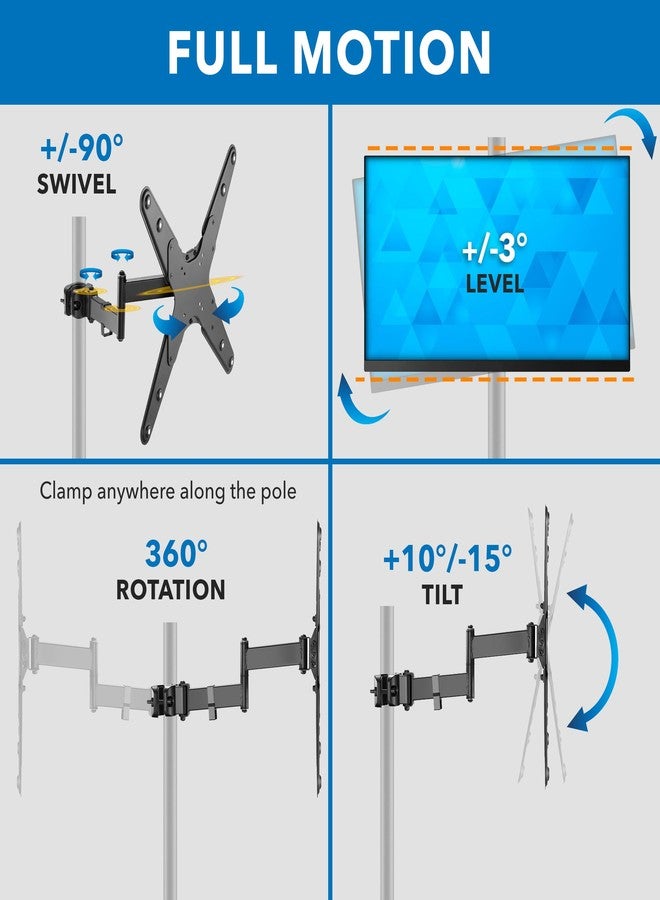 Mount-It! TV Pole Mount, Full Motion Bracket for TVs up to 55 Inches, VESA 200, 300, 400 Compatible, Articulating Arm with Clamp Mounting Base for Indoor and Outdoor Use - Image 4