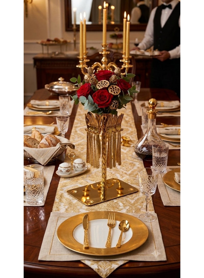 Luxury 30-piece gold-plated stainless steel cutlery set with clear acrylic organizer holder - embossed gold-plated flatware set for special occasions and dining - Image 3