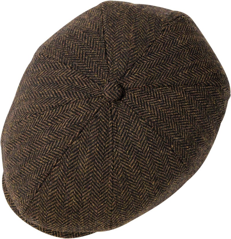VOBOOM Men Wool Blend 8 Panel Newsboy Cap Herringbone Cabbie Flat Tweed Hat - Image 5