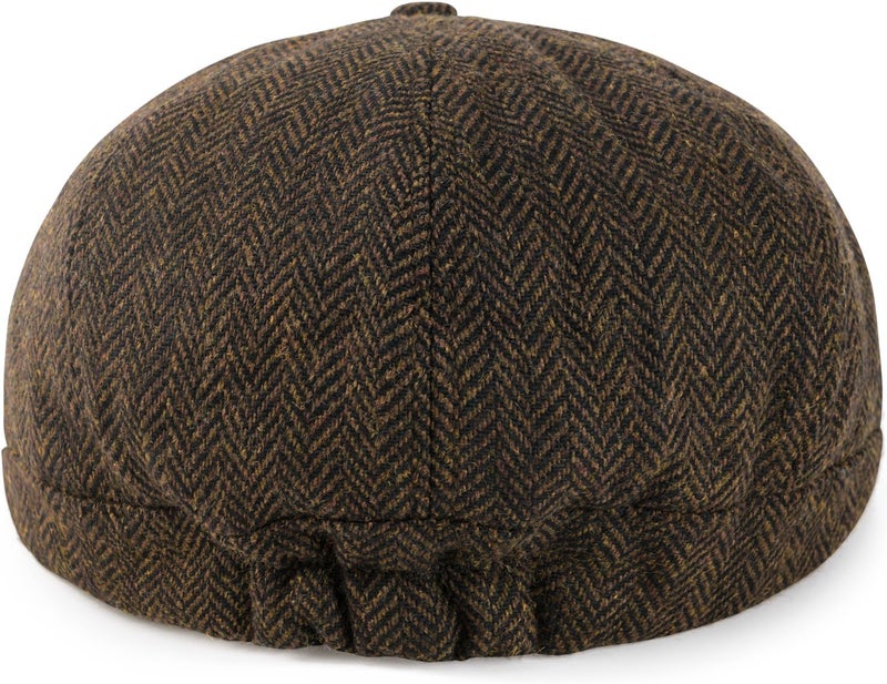 VOBOOM Men Wool Blend 8 Panel Newsboy Cap Herringbone Cabbie Flat Tweed Hat - Image 4