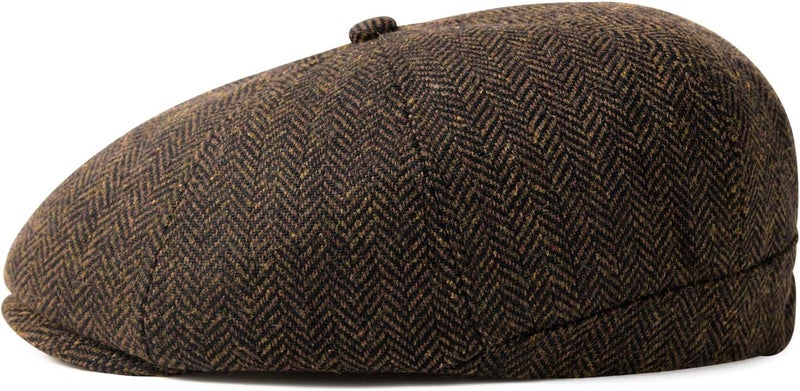 VOBOOM Men Wool Blend 8 Panel Newsboy Cap Herringbone Cabbie Flat Tweed Hat - Image 3