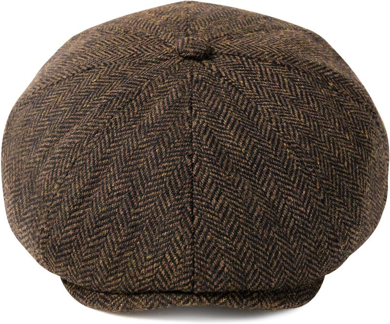 VOBOOM Men Wool Blend 8 Panel Newsboy Cap Herringbone Cabbie Flat Tweed Hat - Image 2