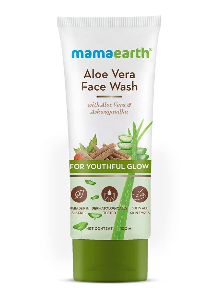 Mama Earth Aloe Vera Face Wash with Aloe Vera & Ashwagandha for a Youthful Glow - 100 ml - Image 1