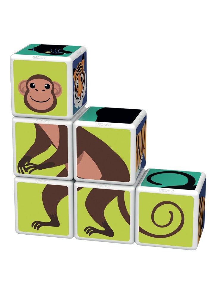 Geomag Magicube Jungle Animals with Magnetic Cubes and Cards 9pcs Magnet Toys Building Constructions for Children STEM Creativity Imagination, Recreational Conventional Educational Made in Switzerland - Image 1