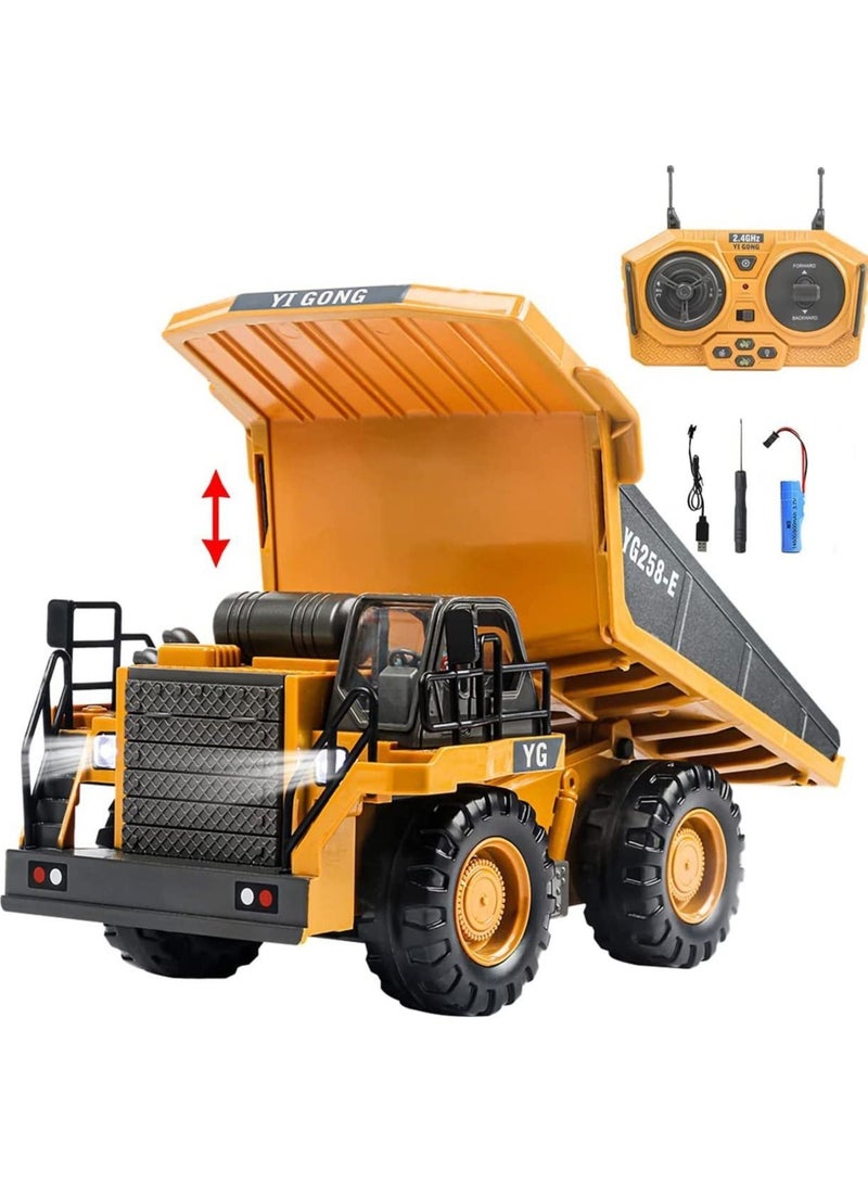 Beauenty Remote Control Dump Truck Toy for Kids, RC Construction Toys Vehicle with Metal Bed and Light/Music, Ideas for Boys Girls Age 4 5 6 7 8 9 10+ Year Old and up - Image 1