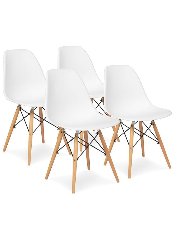 Taimi 4-Piece Office, Dining, Kitchen and Living Room Plastic Chair with Wooden Legs White 70x40x40cm  - Image 1