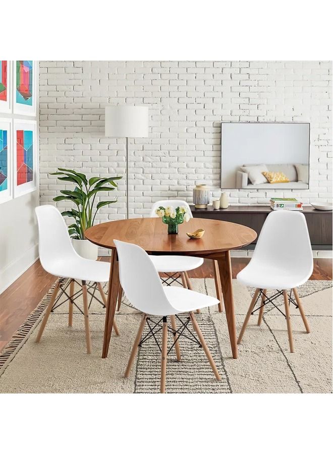 Taimi 4-Piece Office, Dining, Kitchen and Living Room Plastic Chair with Wooden Legs White 70x40x40cm  - Image 4