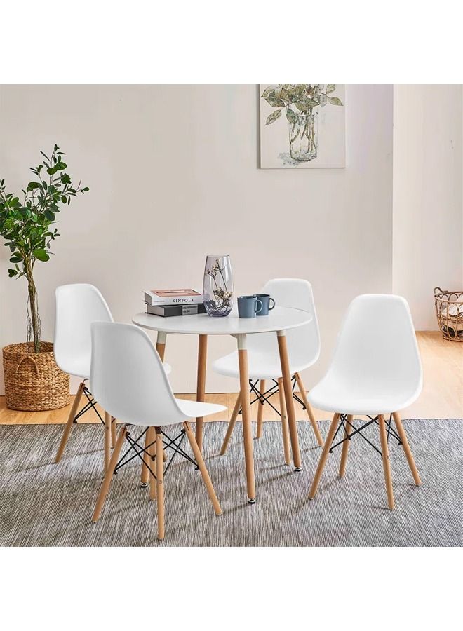 Taimi 4-Piece Office, Dining, Kitchen and Living Room Plastic Chair with Wooden Legs White 70x40x40cm  - Image 2