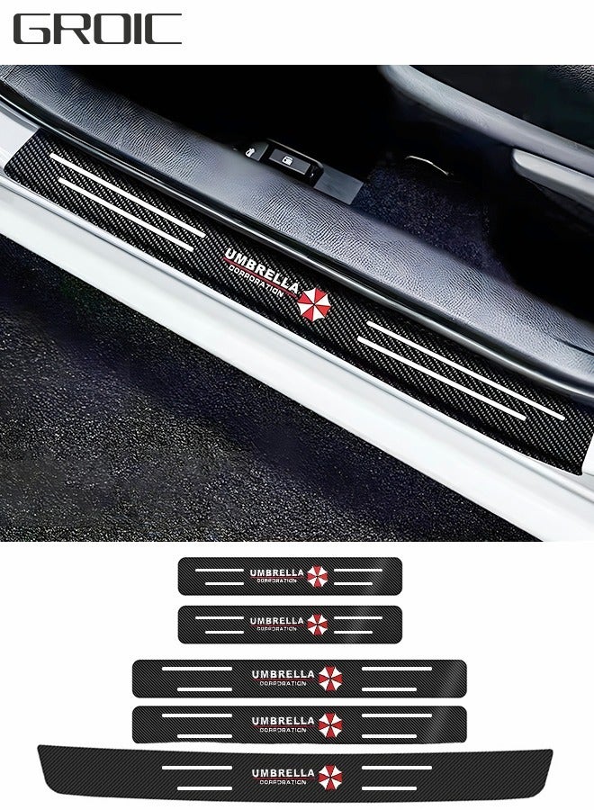 GROIC 5PCS Car Carbon Fiber Door Sill Protector Rear Bumper Protector Guard, Universal Black Rubber Scratch Resistant Umbrella Pattern, Door Sill Protector Accessories Trim Cover for SUV/Car - Image 1