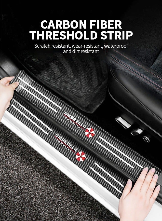 GROIC 5PCS Car Carbon Fiber Door Sill Protector Rear Bumper Protector Guard, Universal Black Rubber Scratch Resistant Umbrella Pattern, Door Sill Protector Accessories Trim Cover for SUV/Car - Image 2
