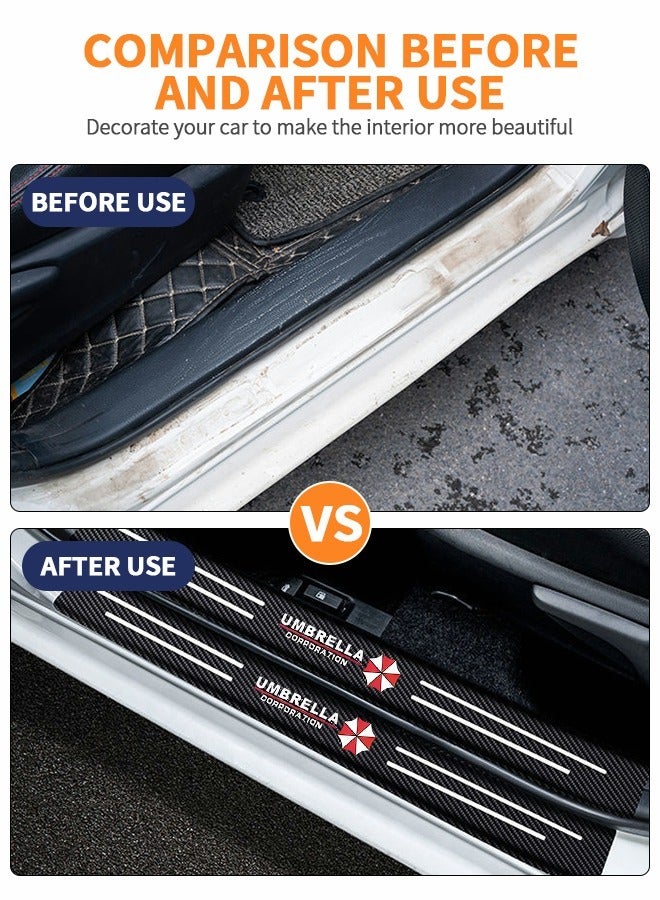 GROIC 5PCS Car Carbon Fiber Door Sill Protector Rear Bumper Protector Guard, Universal Black Rubber Scratch Resistant Umbrella Pattern, Door Sill Protector Accessories Trim Cover for SUV/Car - Image 3